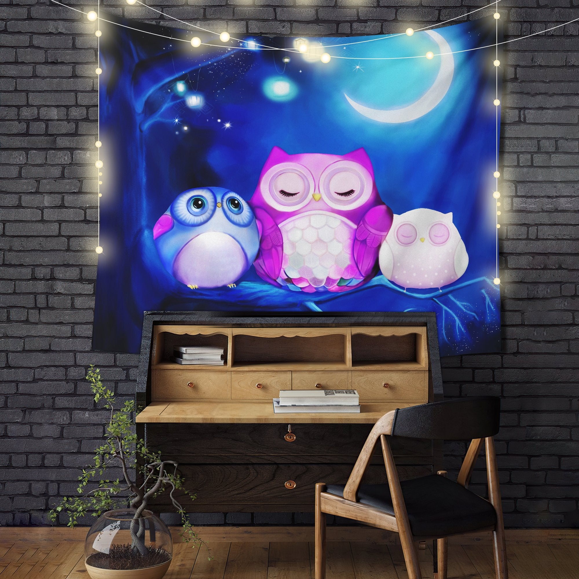Owl Tapestry for Cute Night Room Decor, Wall Hanging Decoration