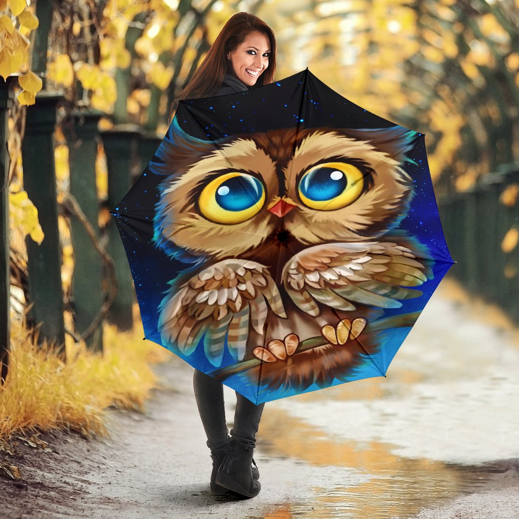 Owl Print Light-Up Kids Night Umbrella for Rainy Weather