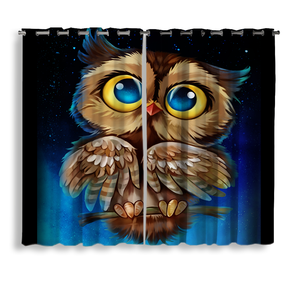 Adorable Owl Patterned Window Curtain for Kids Room Decor