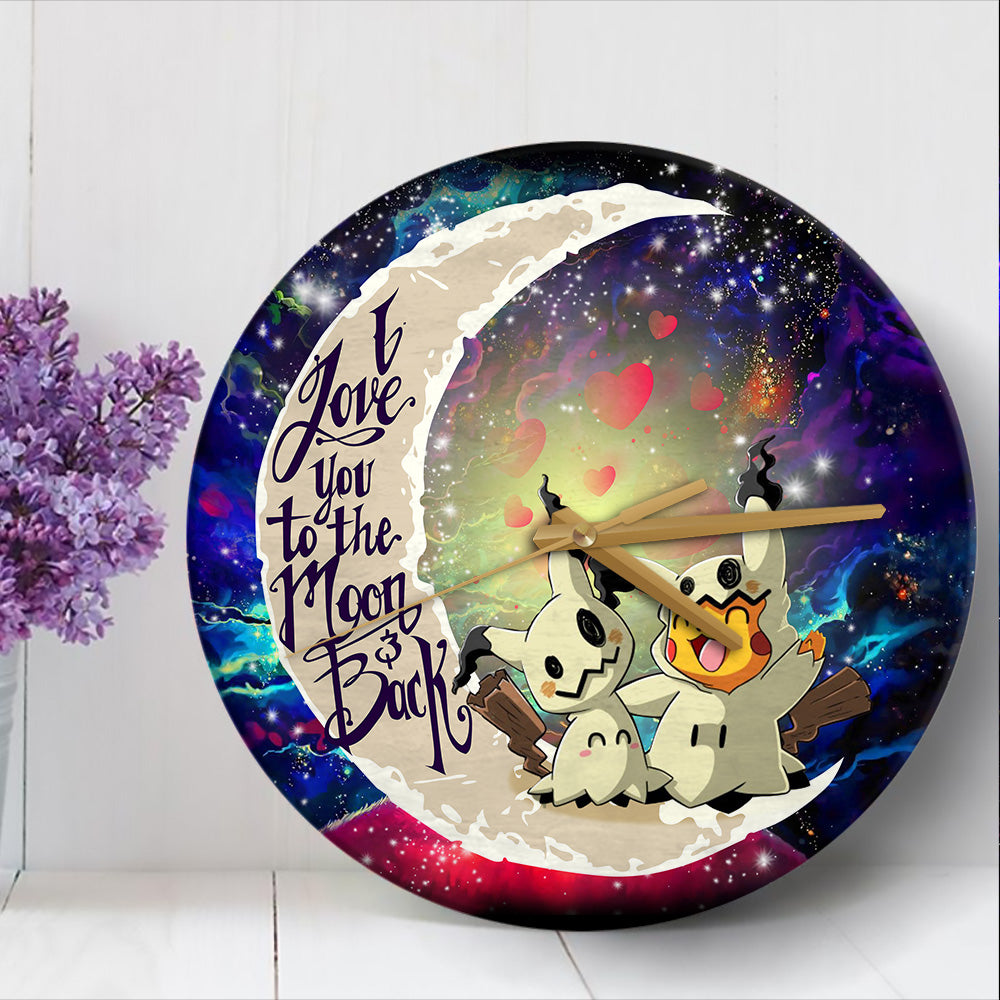 Pikachu Mimikyu Love You To The Moon Galaxy Wood Wall Clock