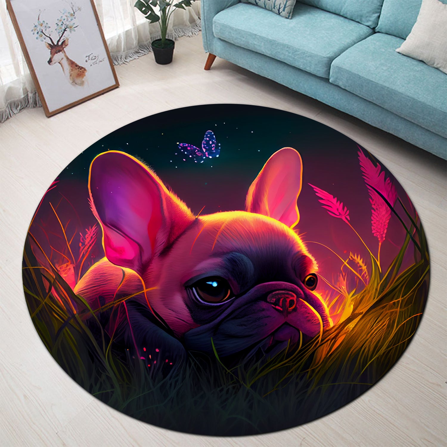 Cute Pink Baby French Bulldog Round Carpet Rug for Home Decor