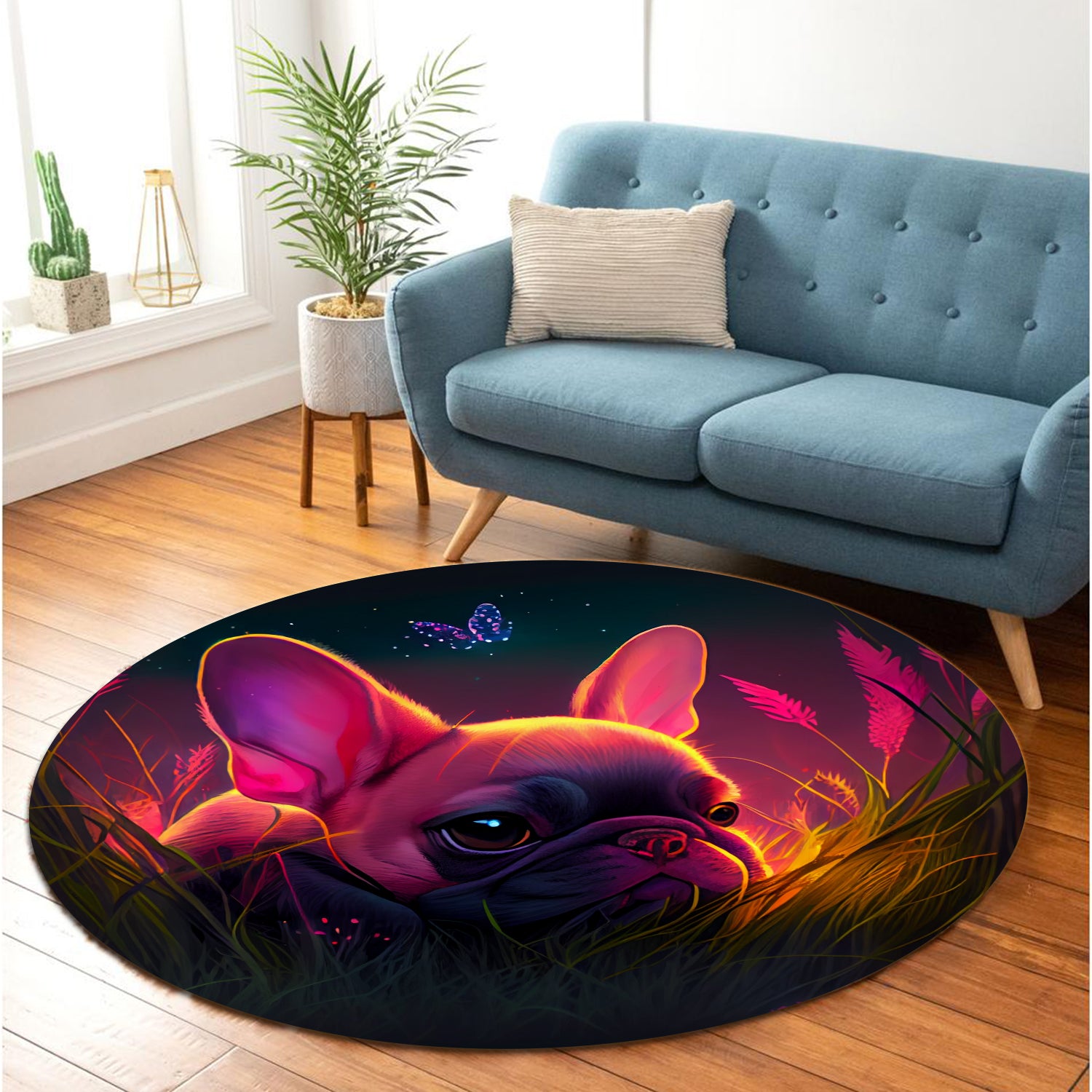 Cute Pink Baby French Bulldog Round Carpet Rug for Home Decor