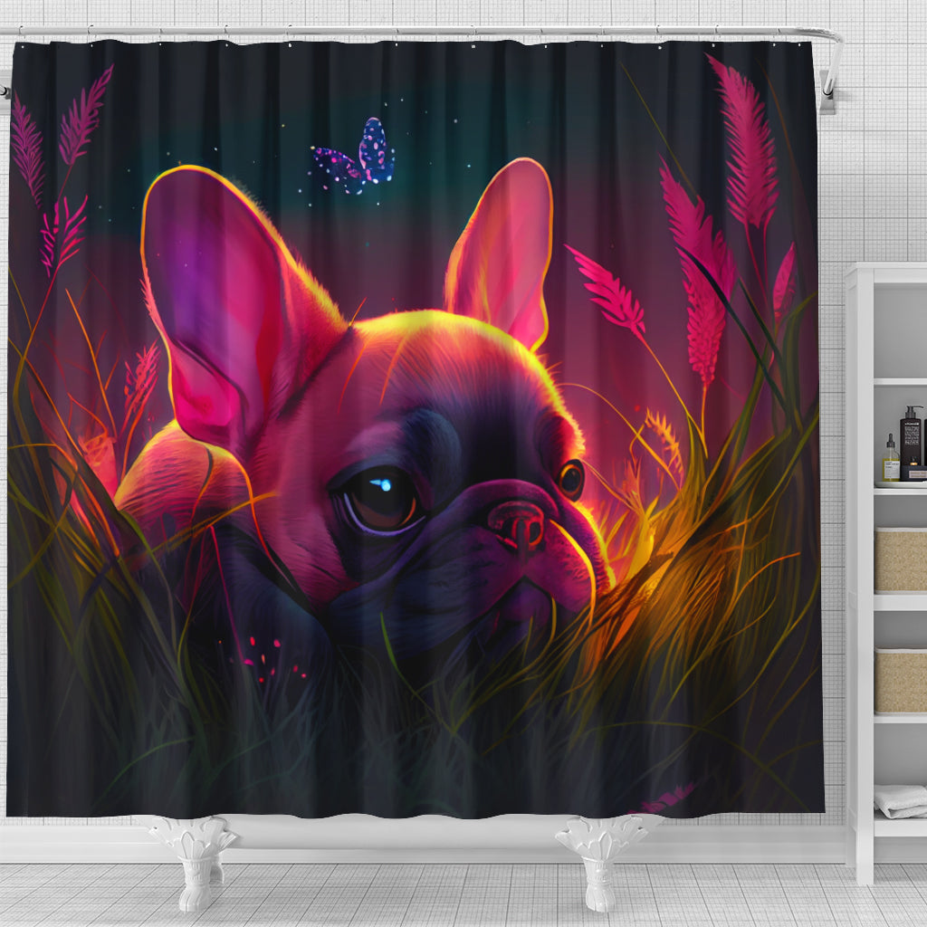Cute Pink Baby French Bulldog In Grass Shower Curtain