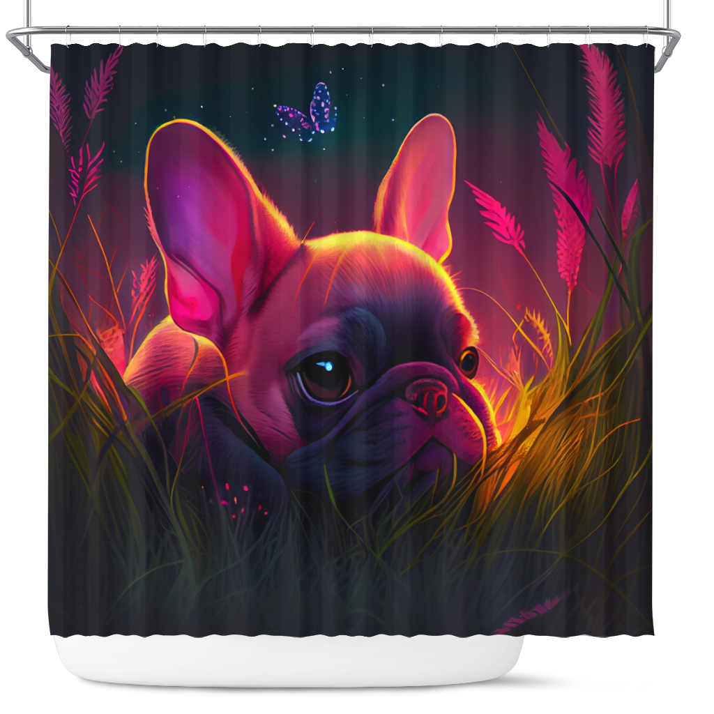 Cute Pink Baby French Bulldog In Grass Shower Curtain