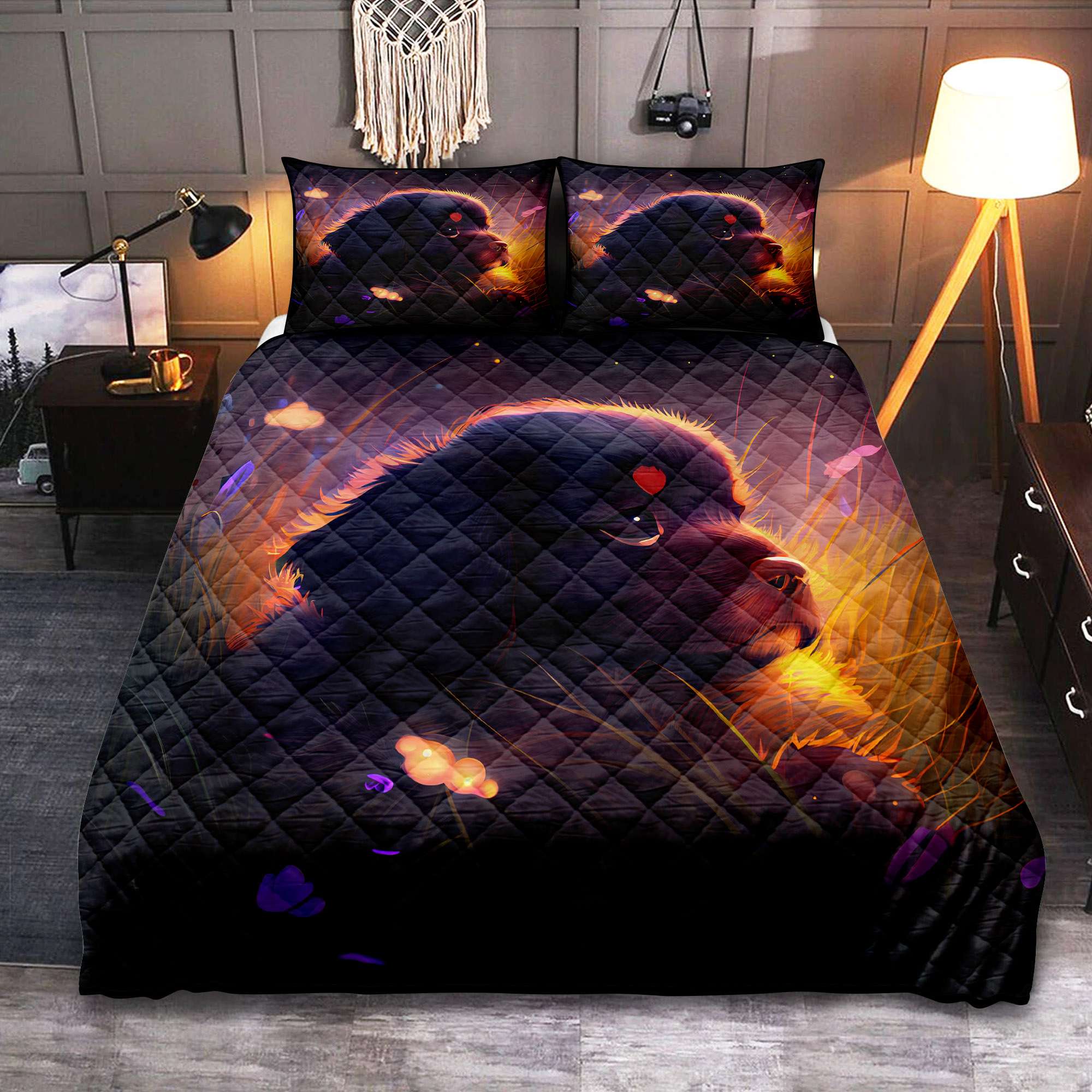 Cute Puppy Quilt Bed Set - 3 Bedded Down in the Grass Design