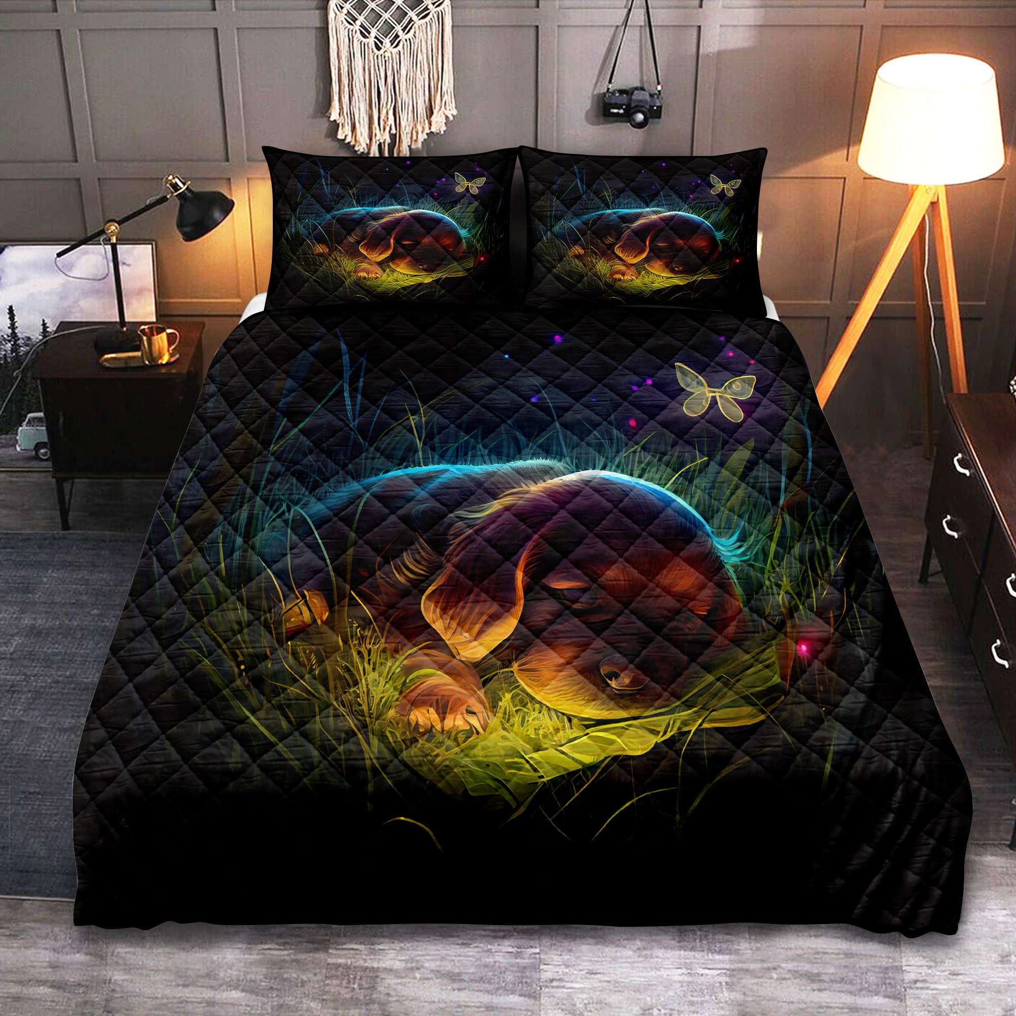 Cute Puppy Quilt Bed Sets for Dogs - Cozy Grass Design