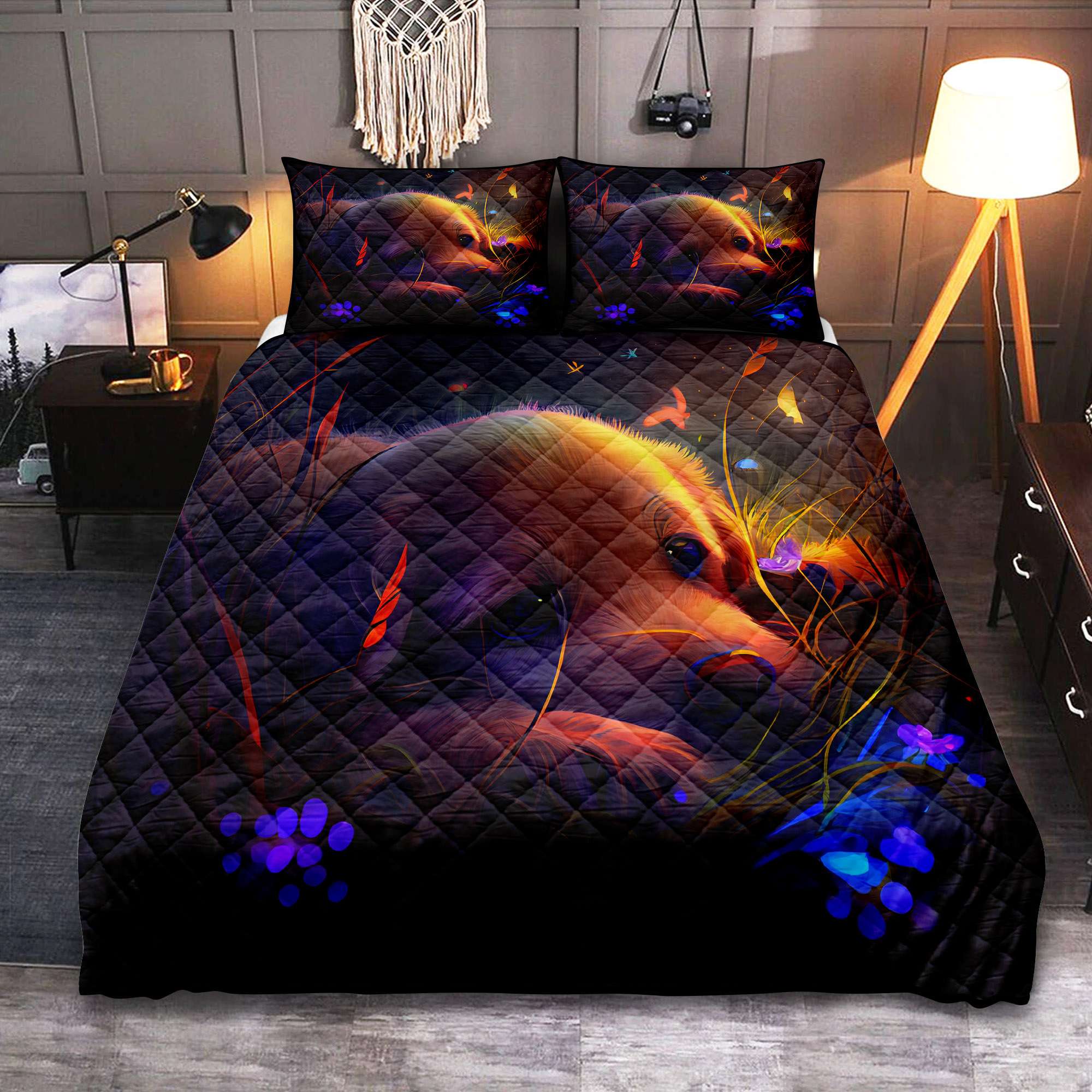 Cute Puppy Quilt Bed Set for Kids – 6 Bedded Down in Grass
