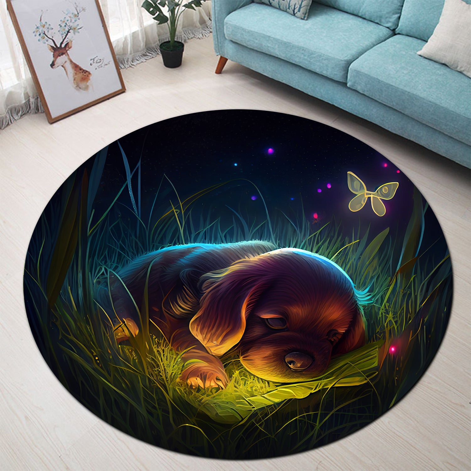 Cute Puppy Round Carpet Rug for Bedroom Living Room Home Decor