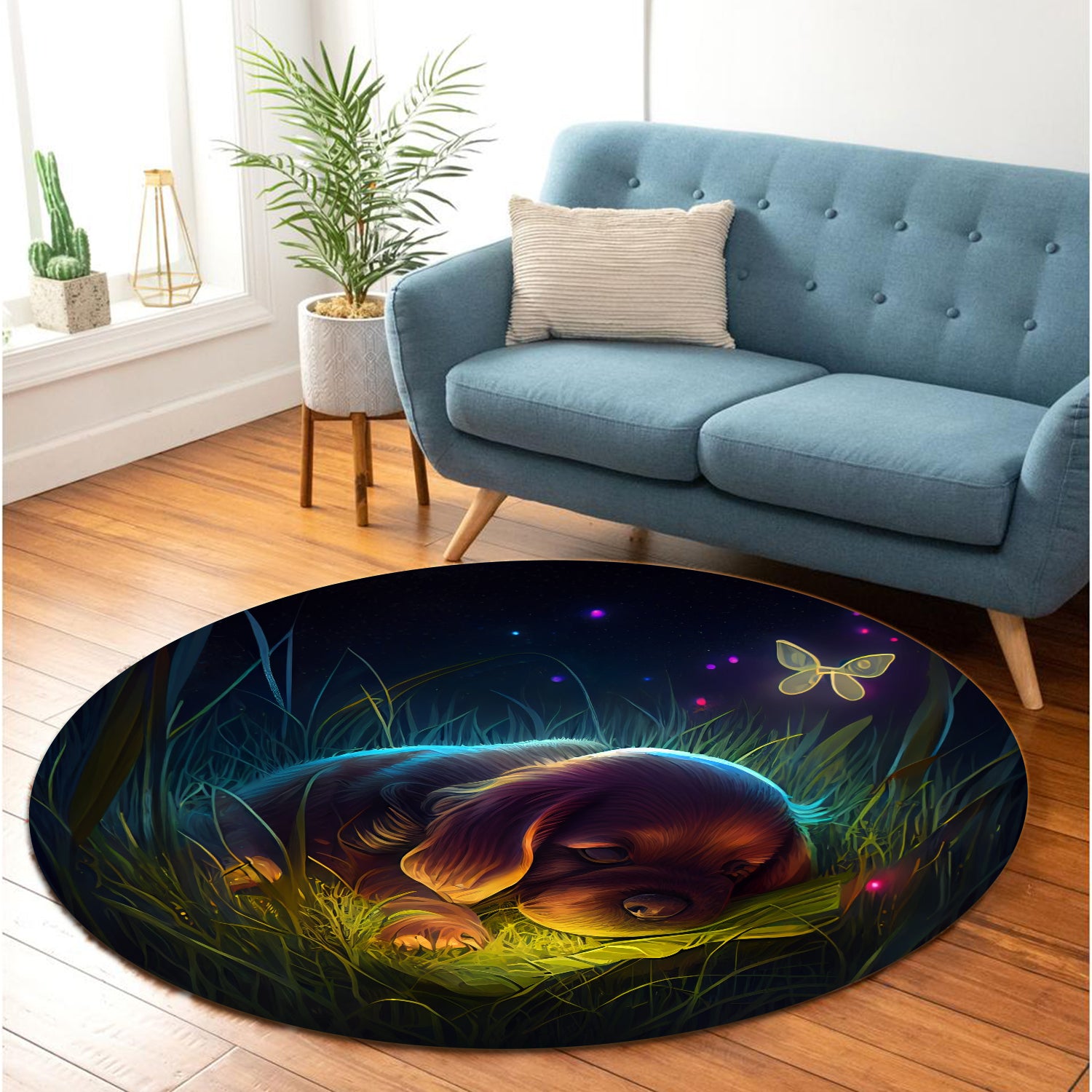 Cute Puppy Round Carpet Rug for Bedroom Living Room Home Decor