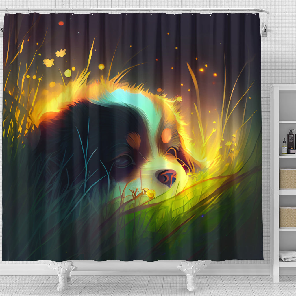 Adorable Puppy Lying in Grass Shower Curtain 2 Cute