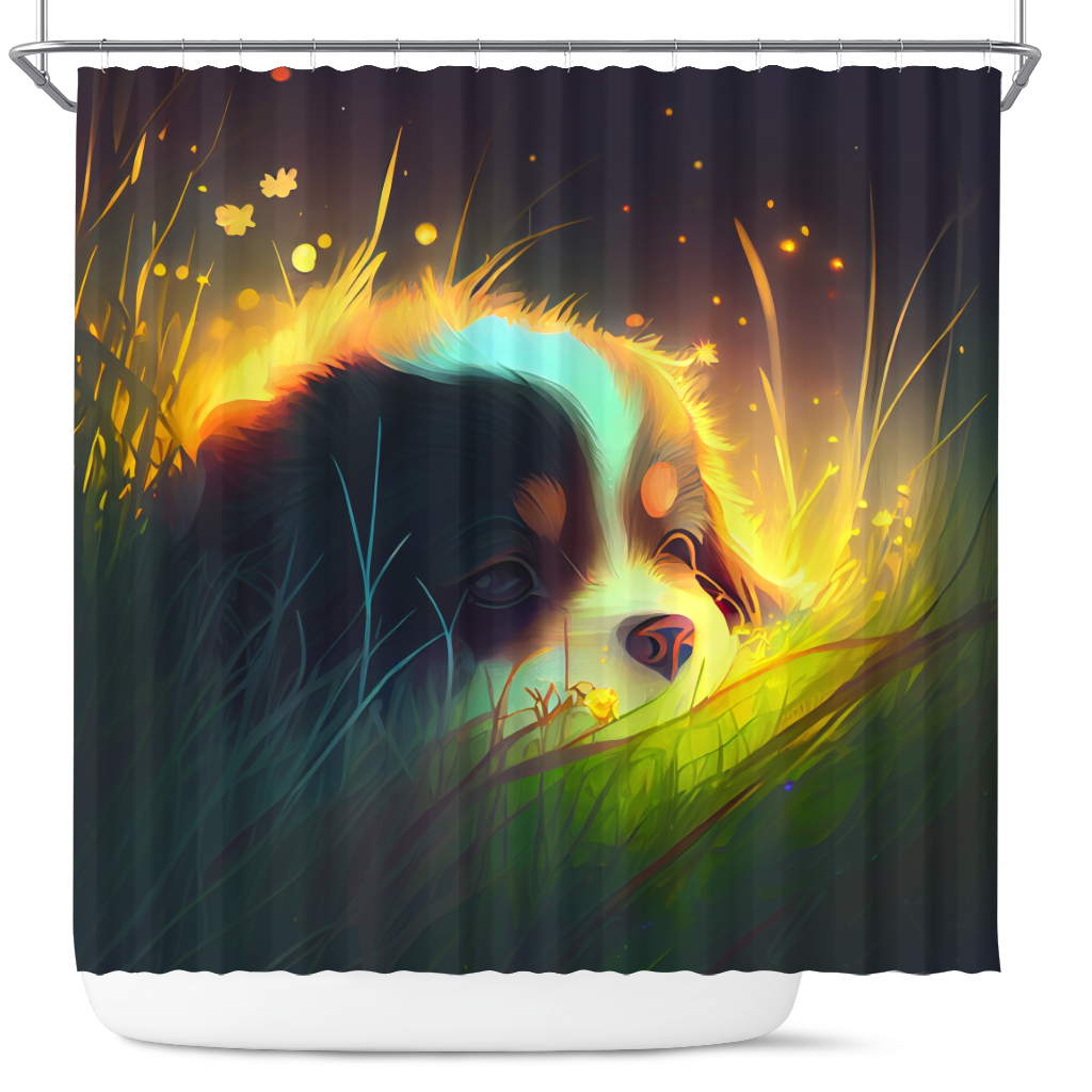 Adorable Puppy Lying in Grass Shower Curtain 2 Cute