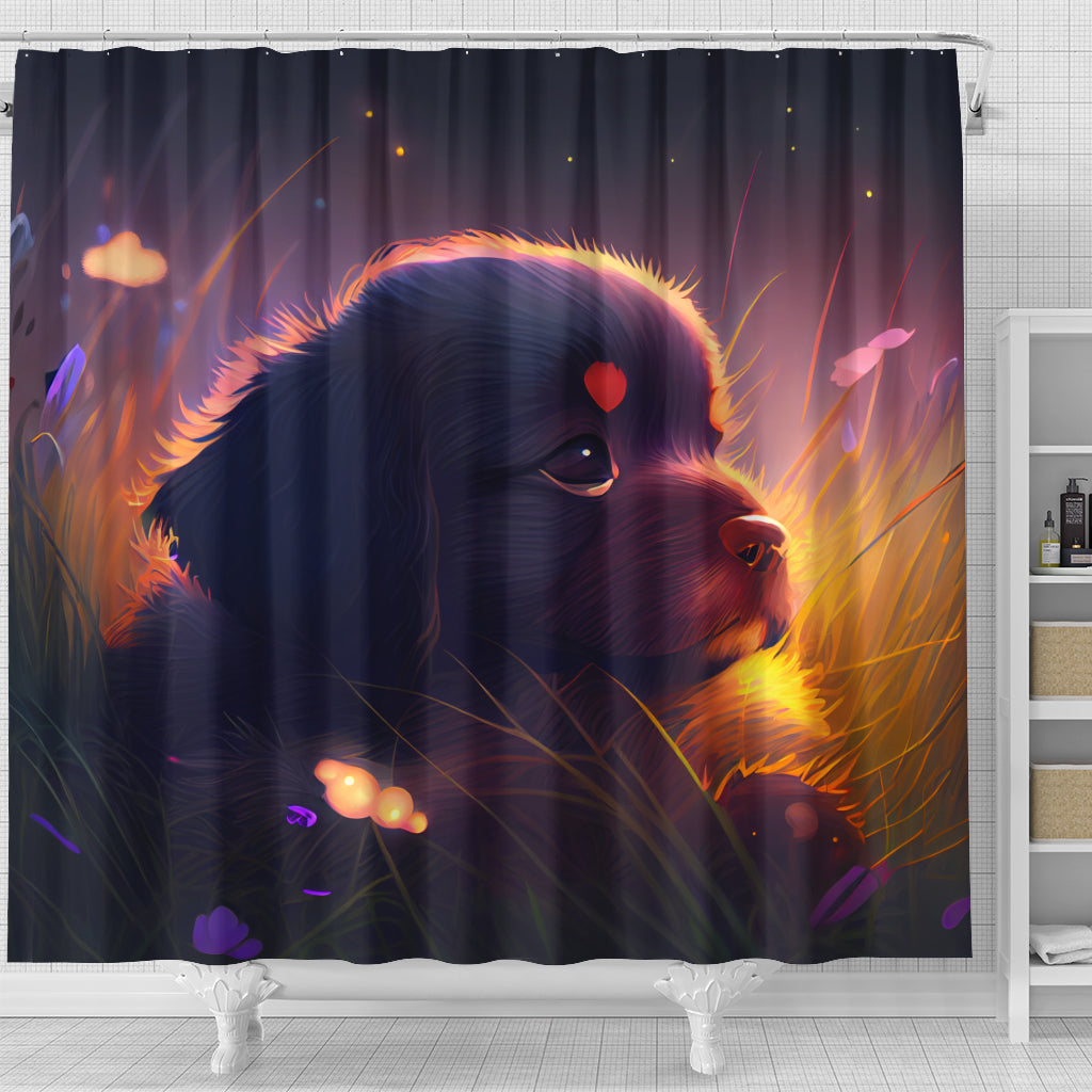 Cute Puppy Shower Curtain - Bedded Down in Grass Design