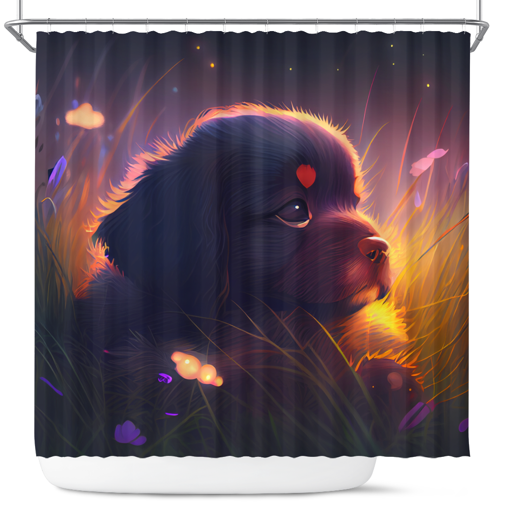 Cute Puppy Shower Curtain - Bedded Down in Grass Design