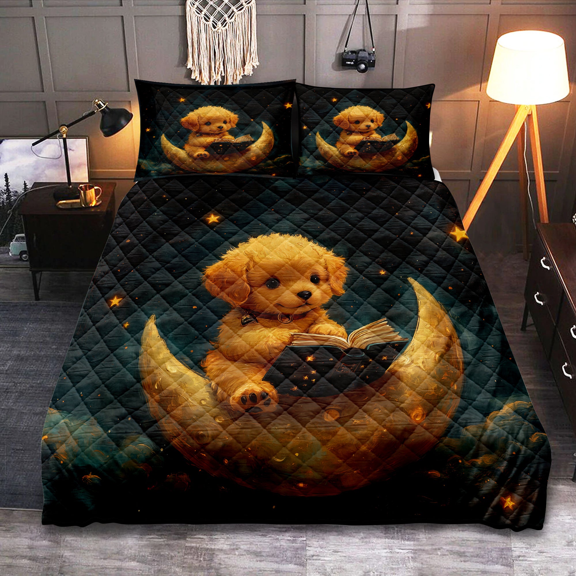 Adorable Puppy Moon Quilt Bed Set for Cozy Bedroom Decor