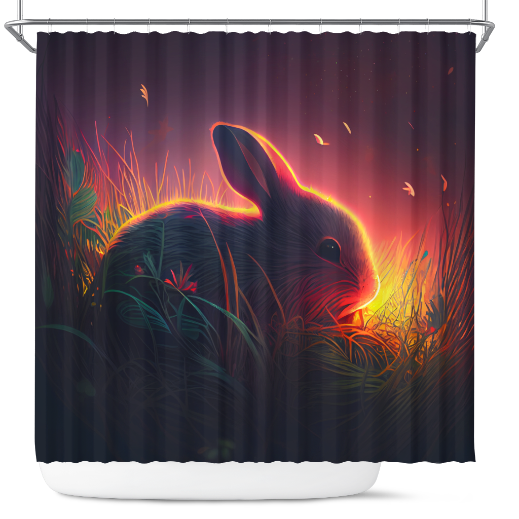 Cute Rabbit Design Shower Curtain Bedded Down in Grass