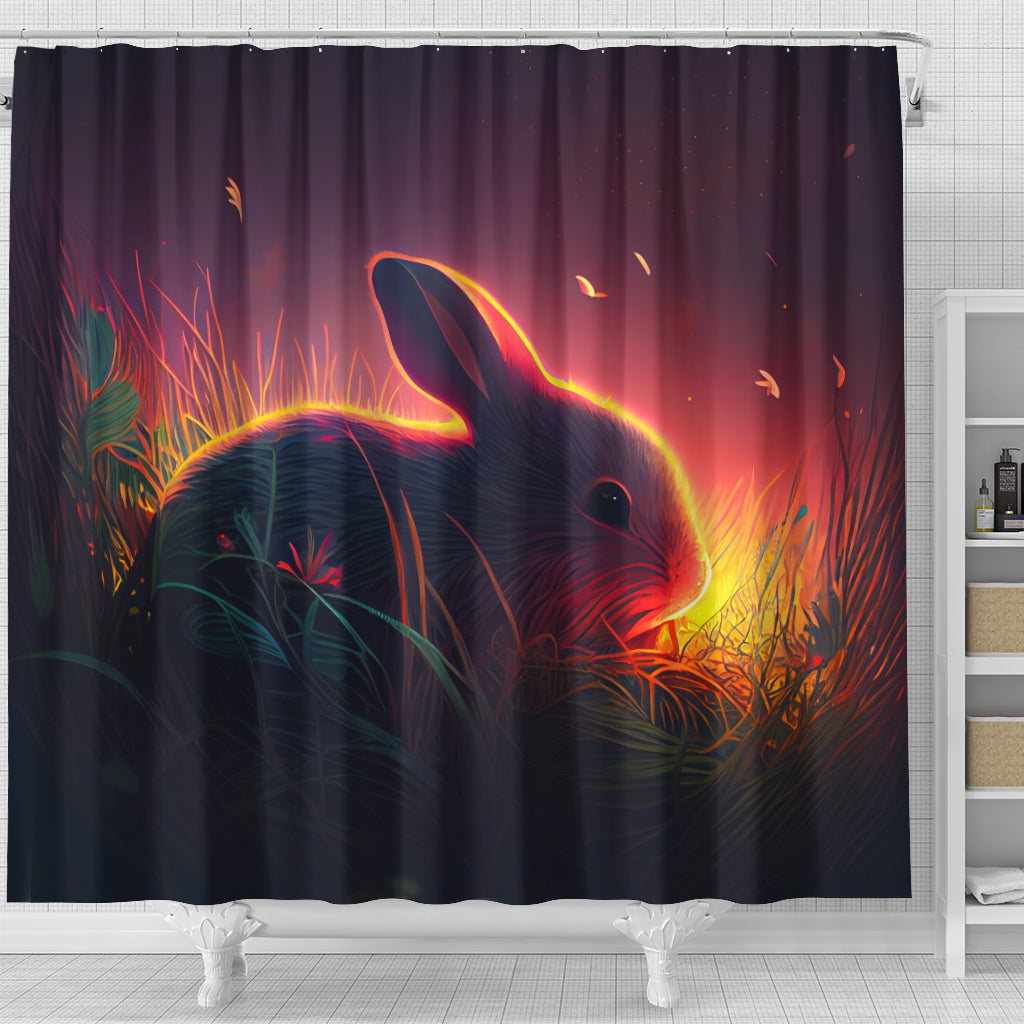 Cute Rabbit Design Shower Curtain Bedded Down in Grass