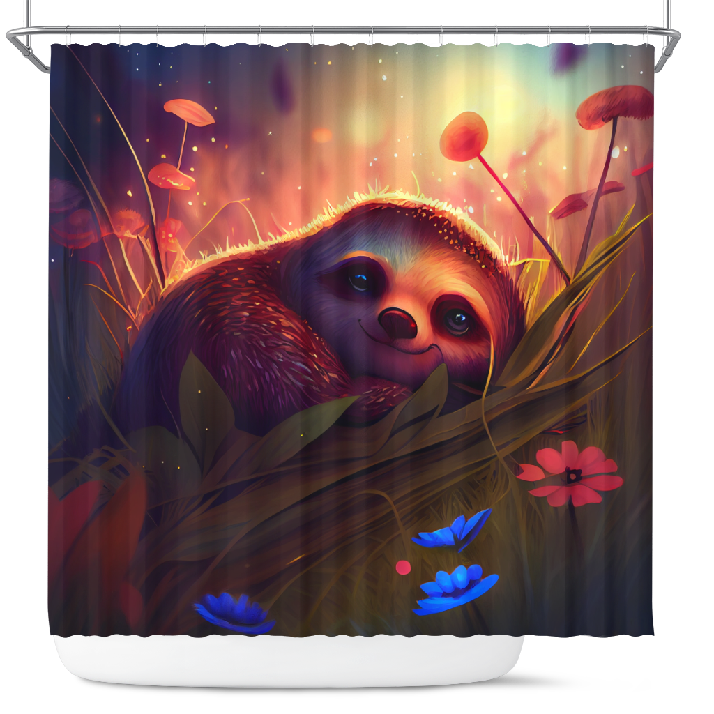 Cute Sloth Shower Curtain for Bathroom Decor, Bedded Down in Grass