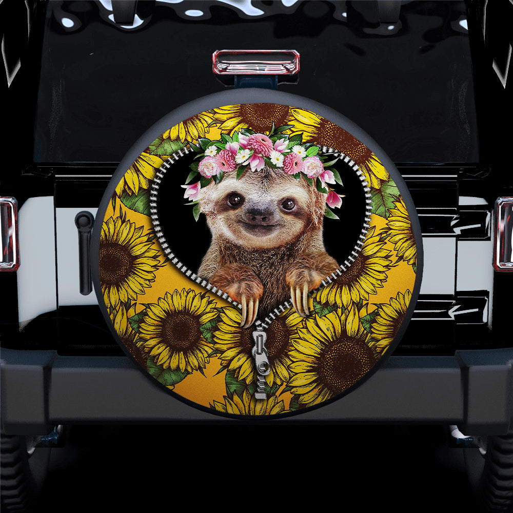 Sunflower Sloth Jeep Tire Cover - Gift for Campers and Adventurers