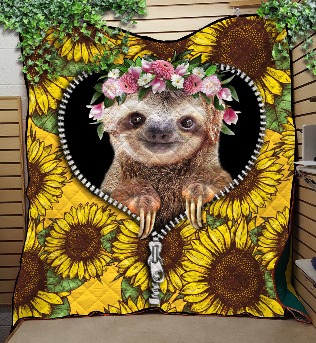 Sunflower Sloth Zipper Quilt Blanket for Cozy Comfort
