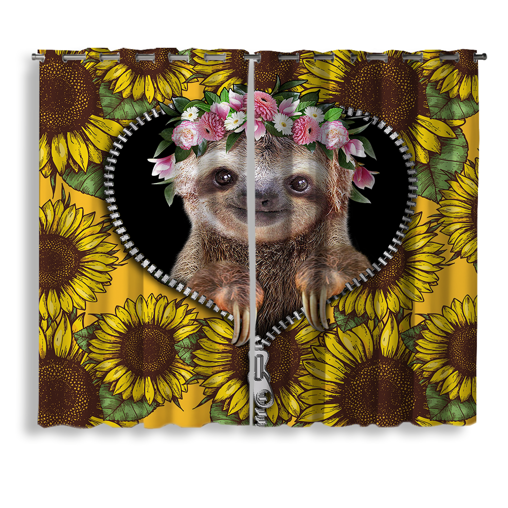 Cute Sloth Sunflower Themed Zipper Window Curtain Cute