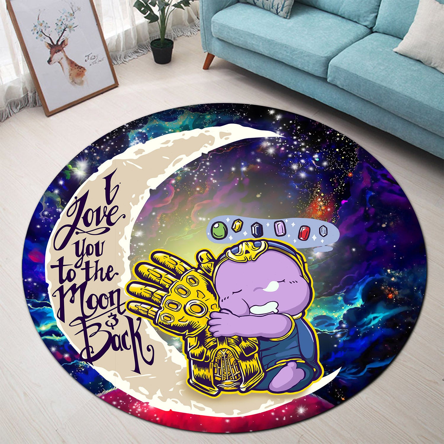 Thanos Love You To The Moon Galaxy Round Rug for Bedroom Living Room