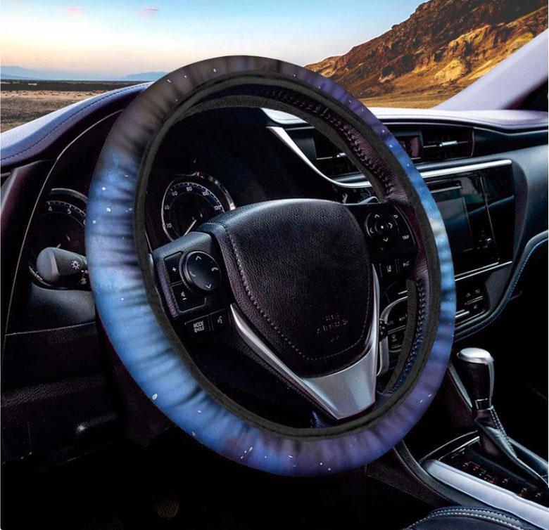 Dark Blue Galaxy Space Print Steering Wheel Cover for Cars 7212