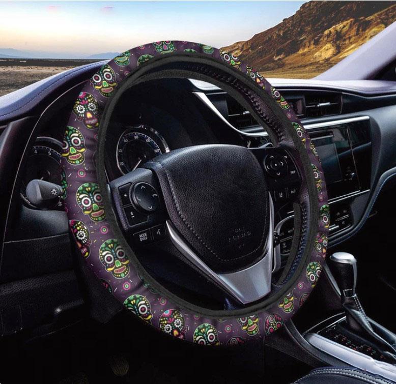 Day Of The Dead Sugar Skull Car Steering Wheel Cover