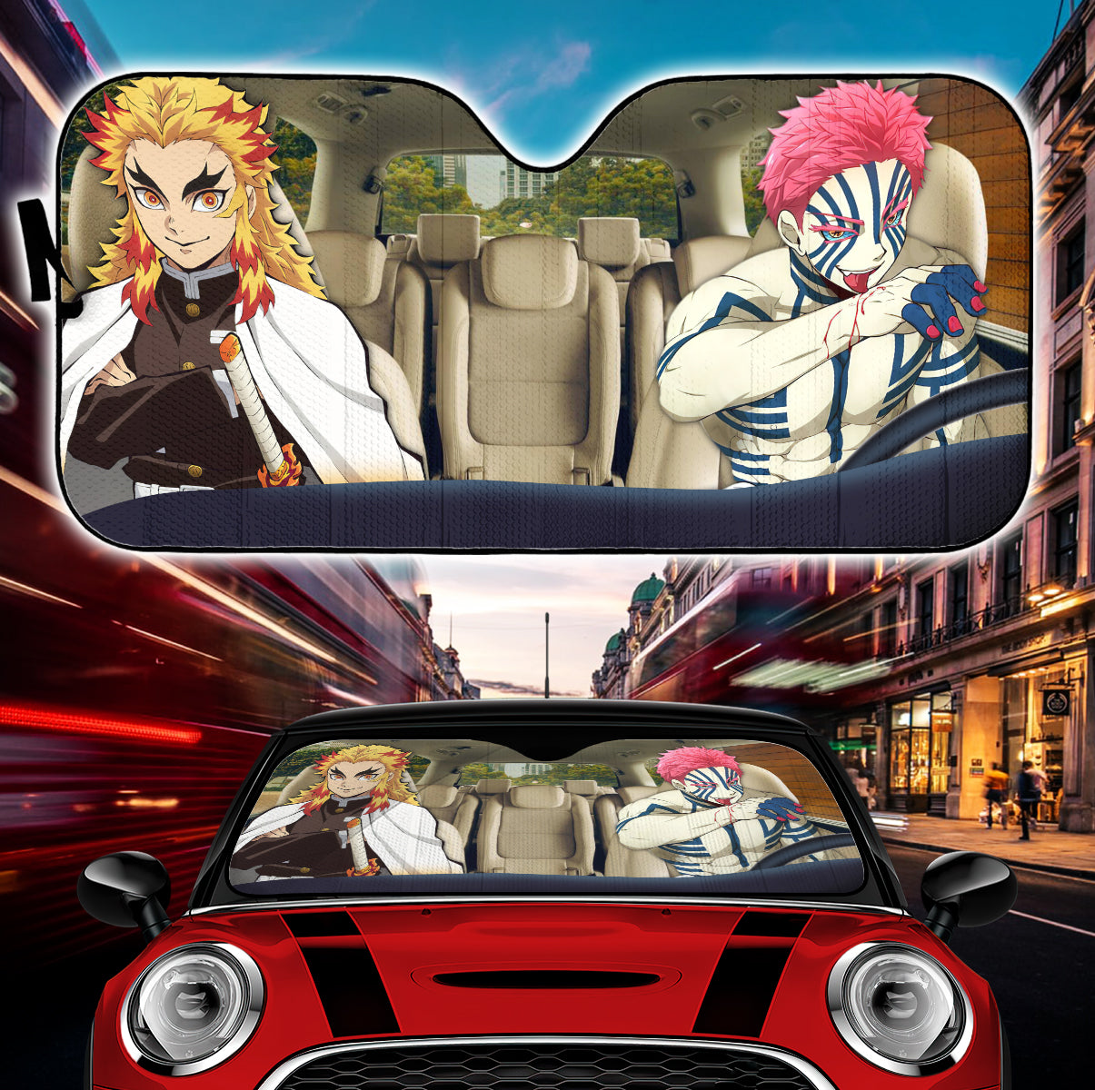 Akaza and Kyojuro Demon Slayer Auto Sunshades for Car Protection