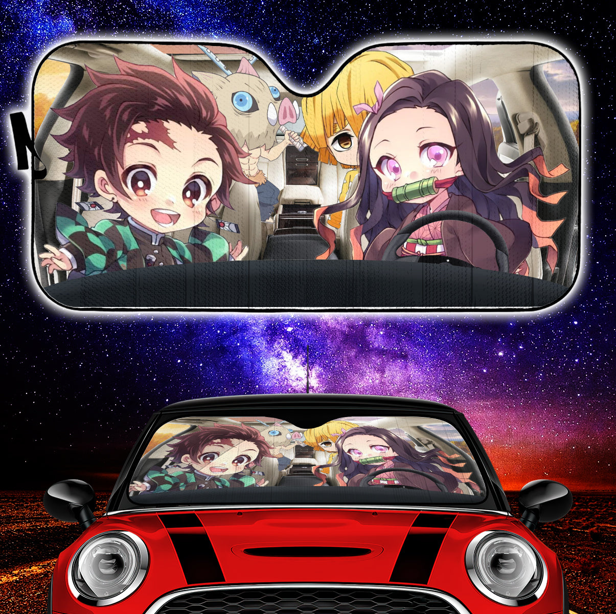 Demon Slayer Chibi Windshield Sun Shades Auto Accessories Decor Gift