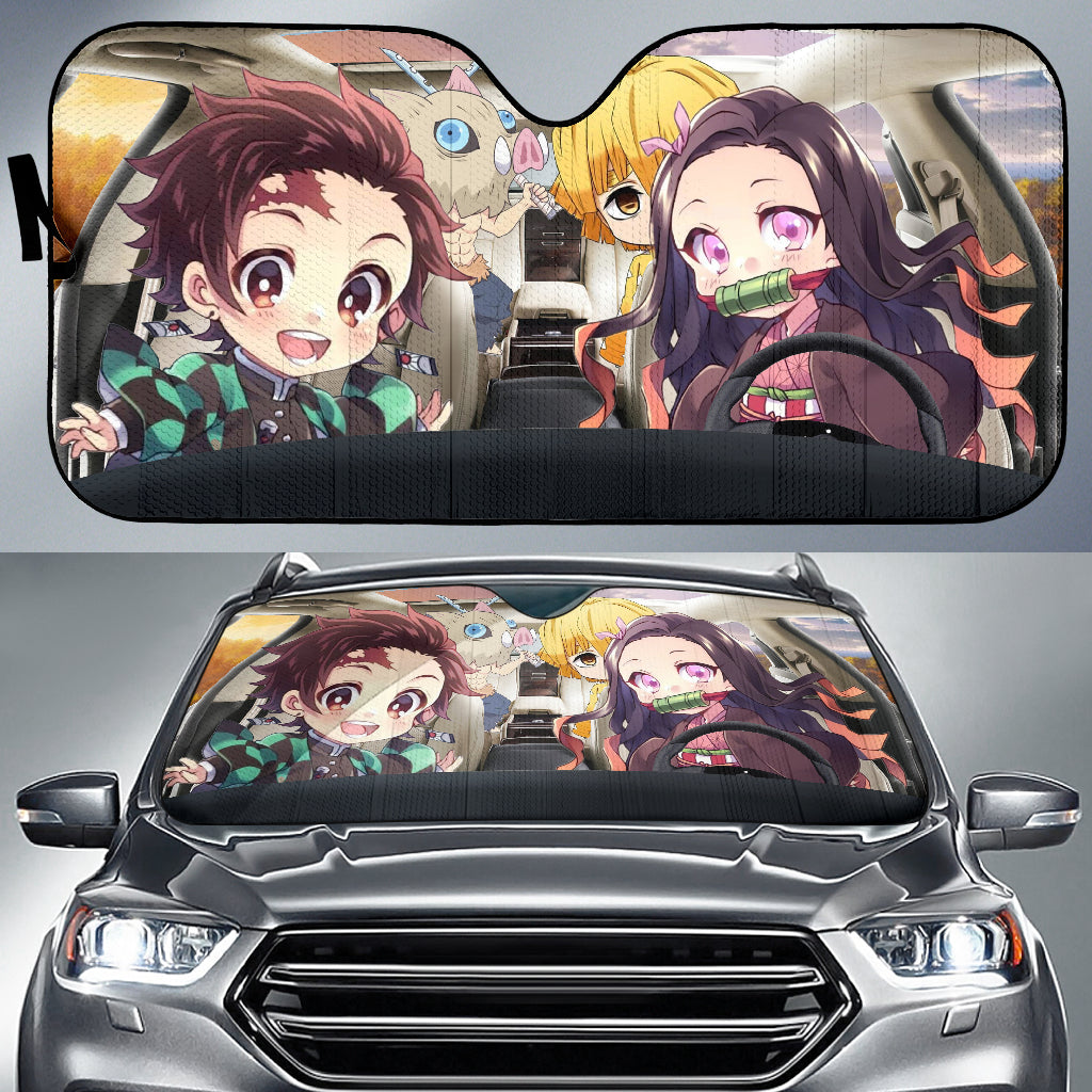 Demon Slayer Chibi Windshield Sun Shades Auto Accessories Decor Gift