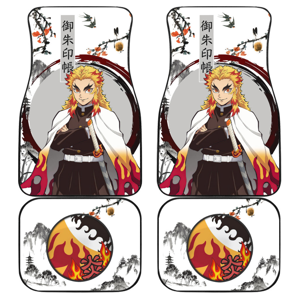 Demon Slayer Kyojuro Rengoku Car Floor Mats Japanese Car Accessories