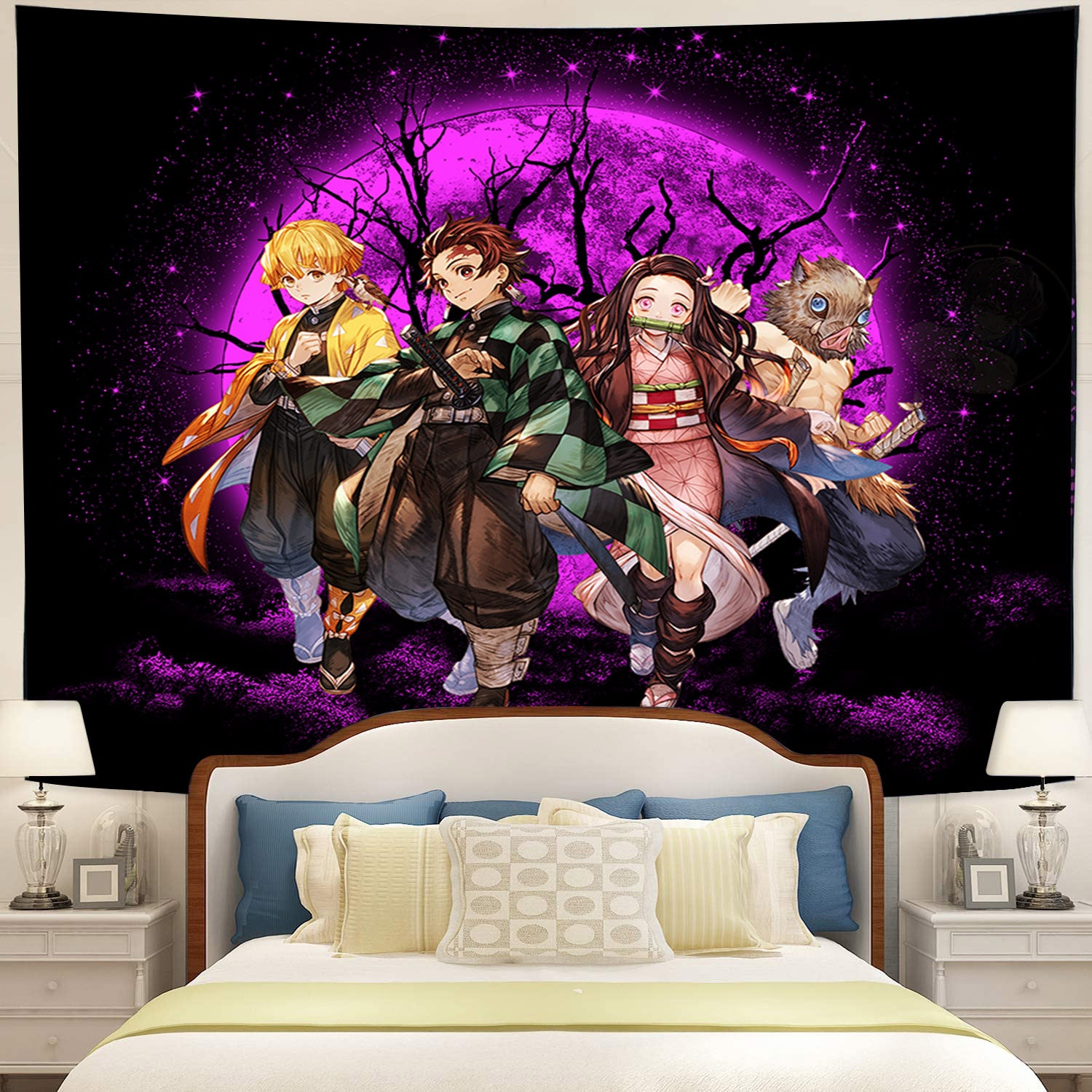 Demon Slayer Pink Moonlight Tapestry for Room Decor - AnimeBape