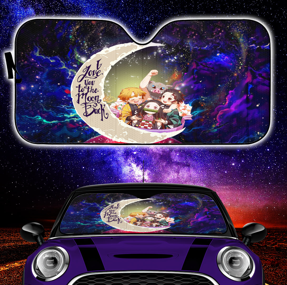Demon Slayer Galaxy Car Sunshades - Love You To The Moon Design