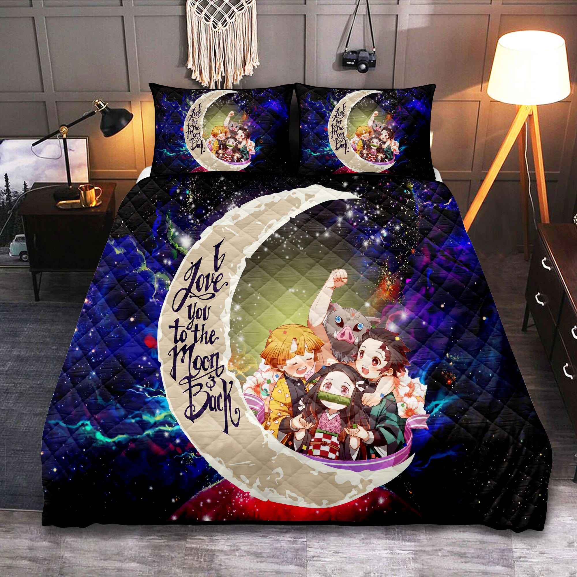 Demon Slayer Galaxy Quilt Bed Set - Love You to the Moon