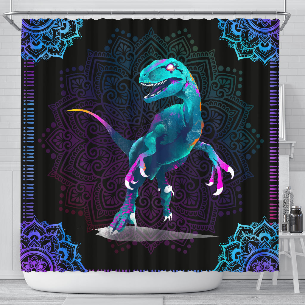Dinosaur Themed Mandala Shower Curtain for Kids Bathroom Decor