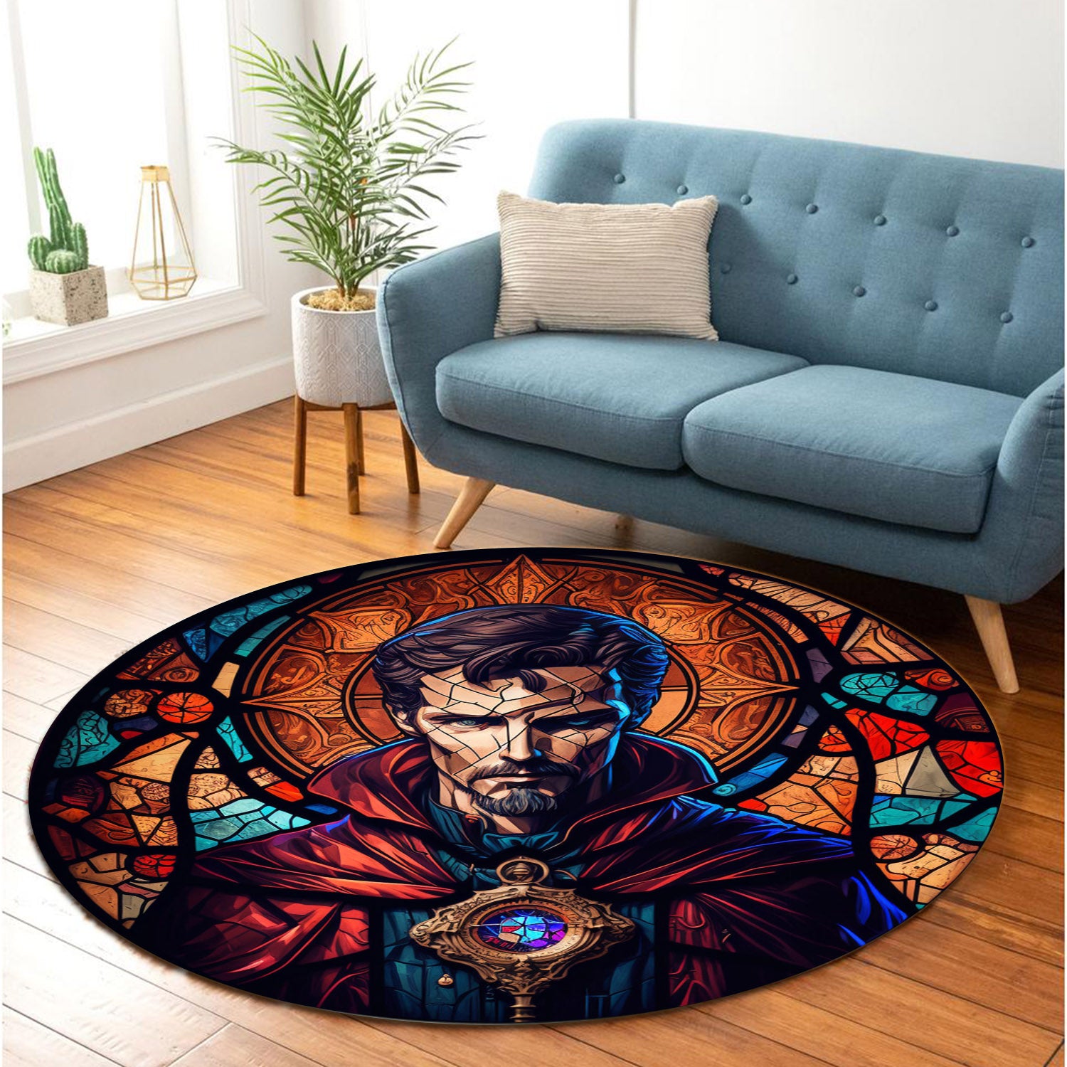 Doctor Strange Stained Glass Round Rug for Bedroom Living Room Decor