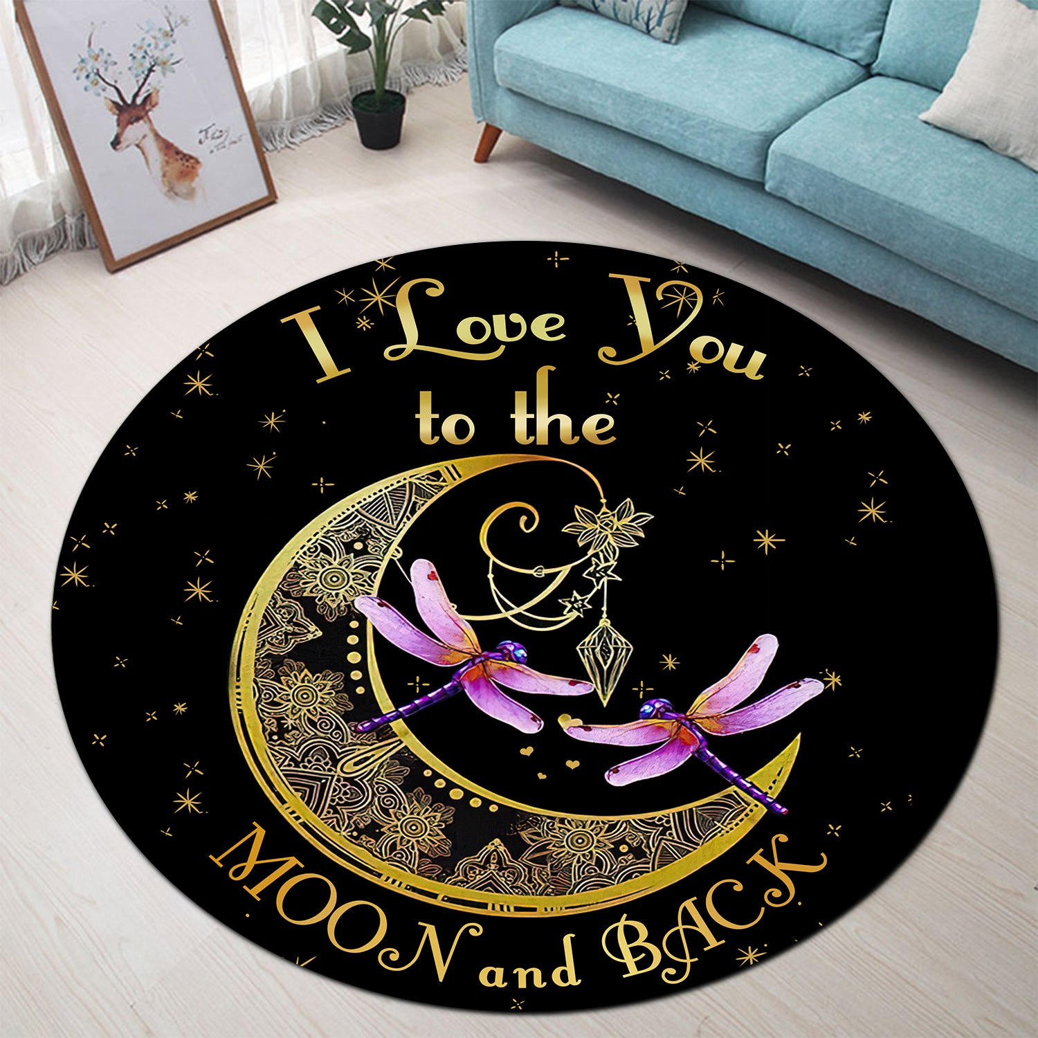 Dragonfly Love To The Moon Round Rug for Bedroom Living Room Decor