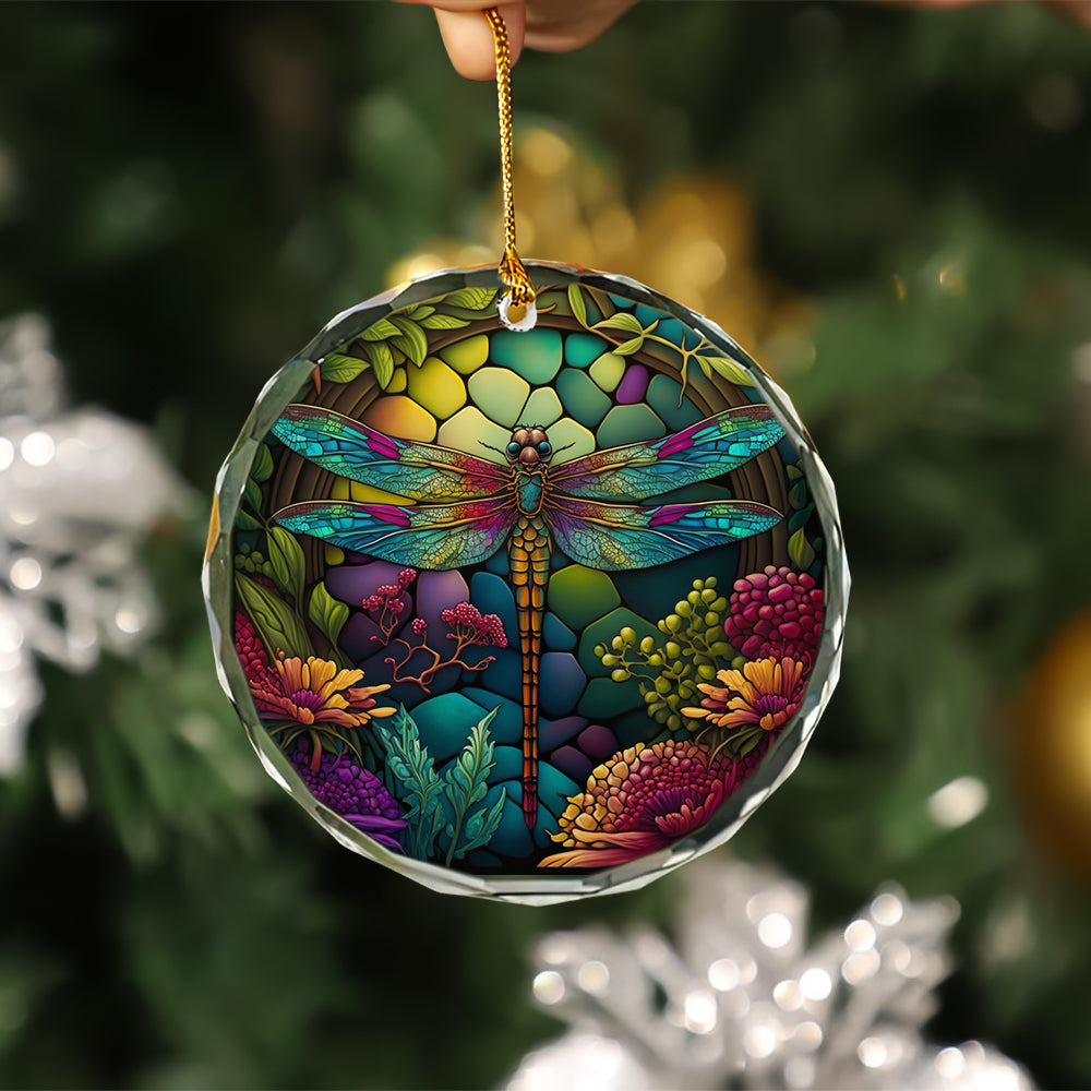 Dragonfly Stained Glass Ornament - Unique Christmas Holiday Gift