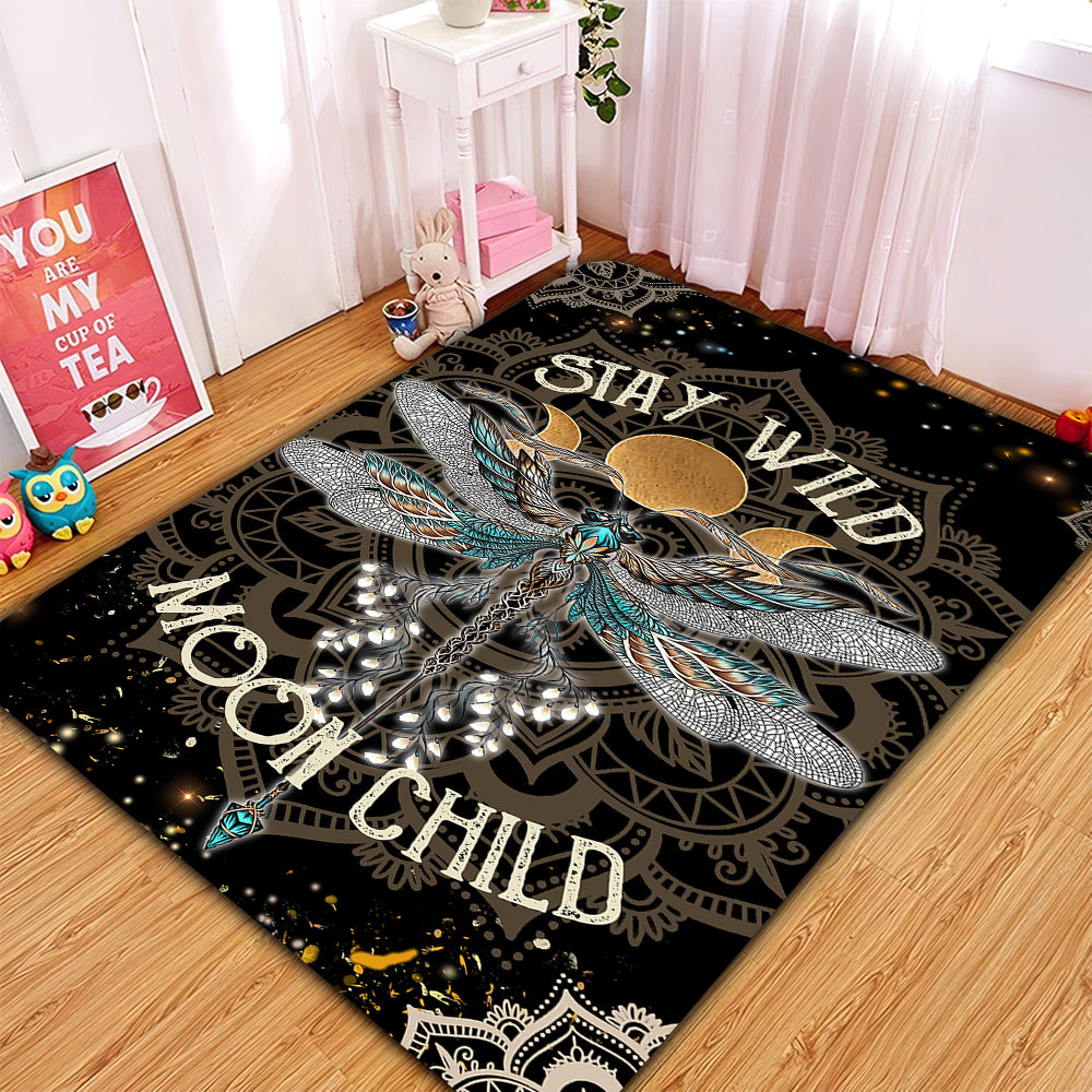 Stay Wild Moon Child Dragonfly Rug Carpet Home Room Decor