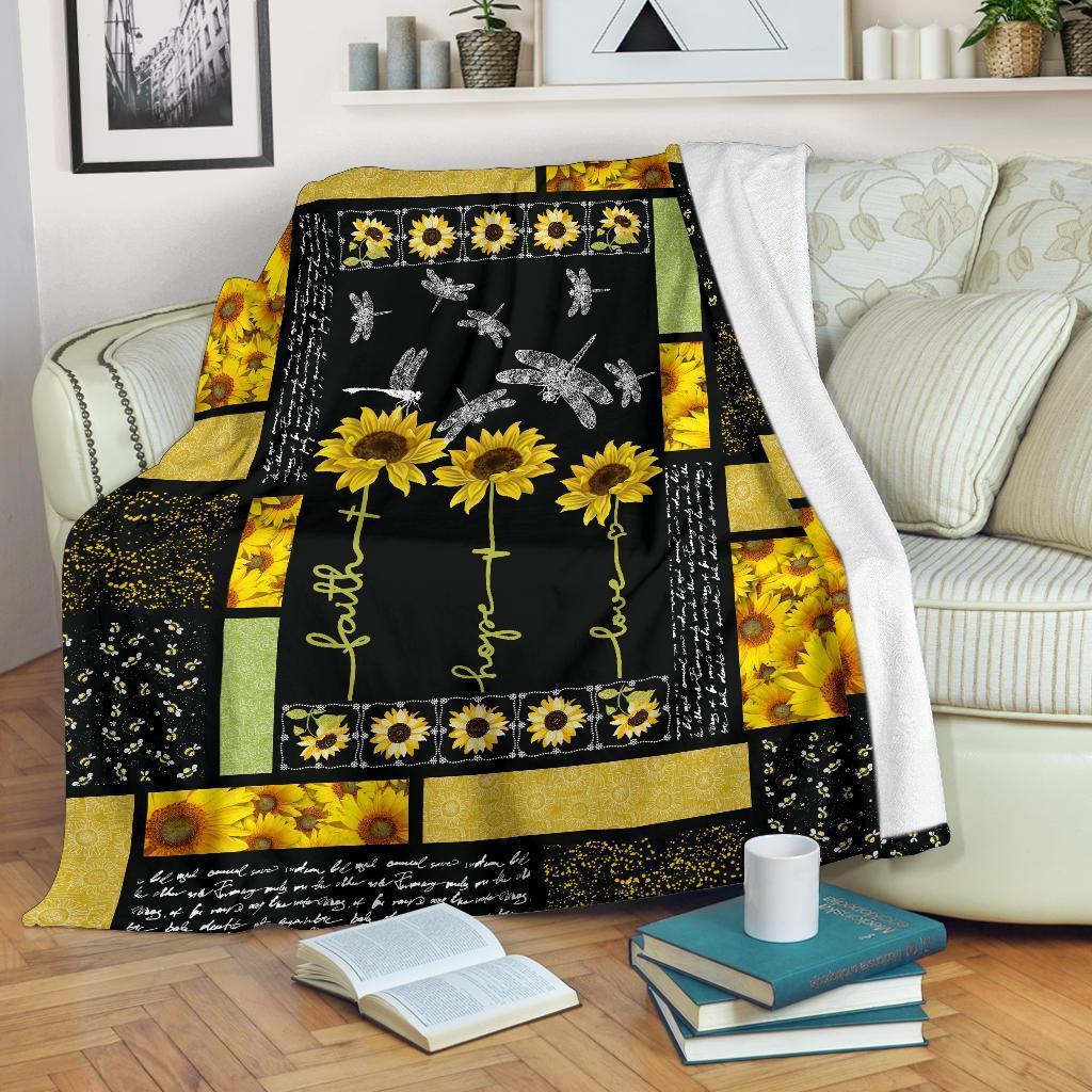 Sunflower Dragonfly Premium Blanket for Comfort and Style