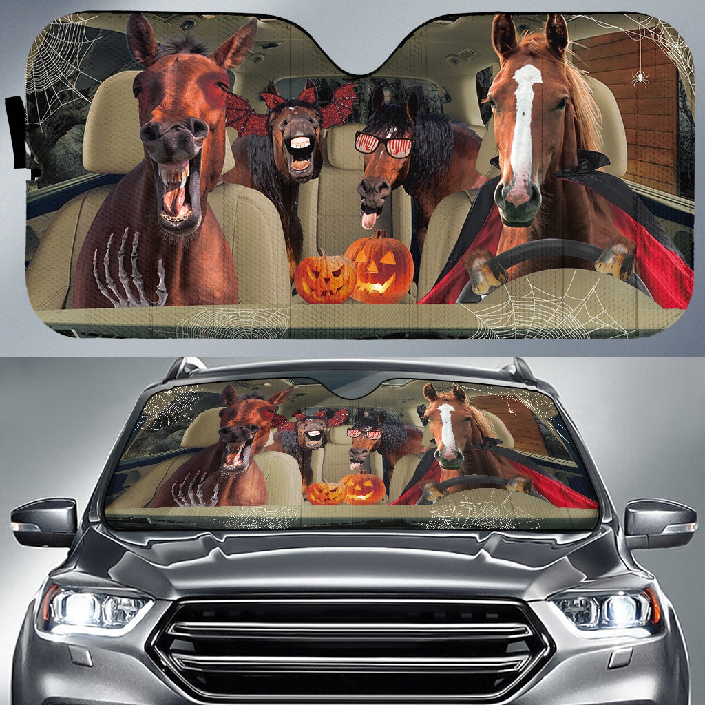 Halloween Car Sunshades with Driving Horse Design for Auto Protection