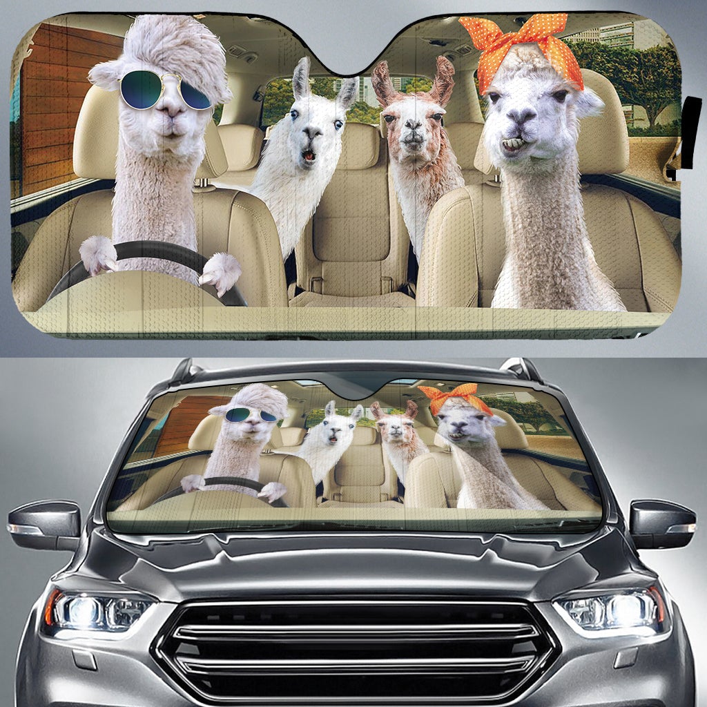 Right Hand Drive Auto Sunshades - Driving Llamas Car Accessories