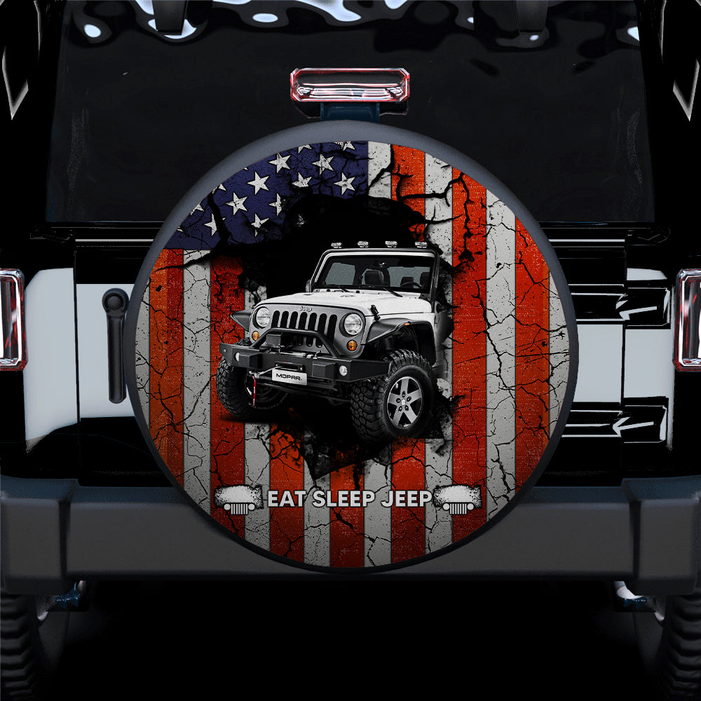 Eat Sleep Jeep American Flag Spare Tire Covers for Campers
