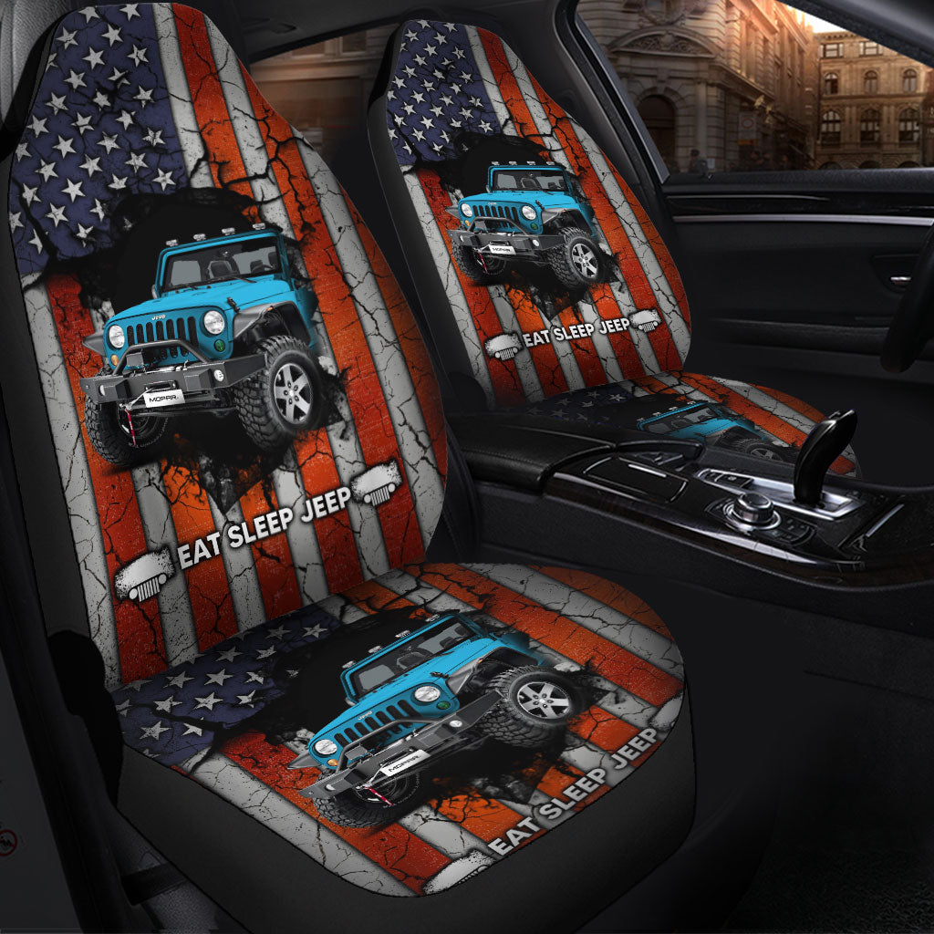 Eat Sleep Jeep Premium Custom Car Seat Covers Decor Protectors Blue