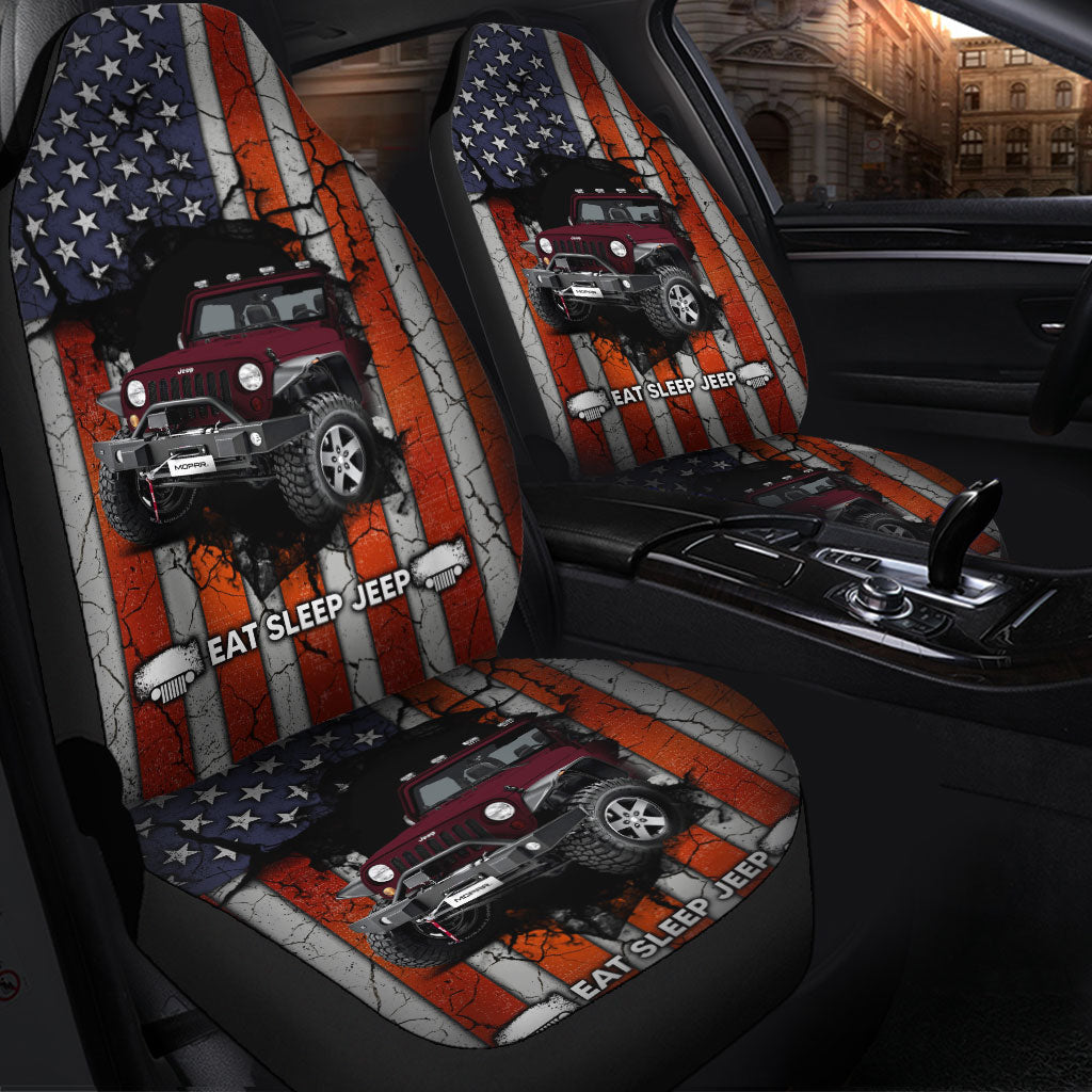 Dark Red Eat Sleep Jeep Custom Car Seat Covers Protectors