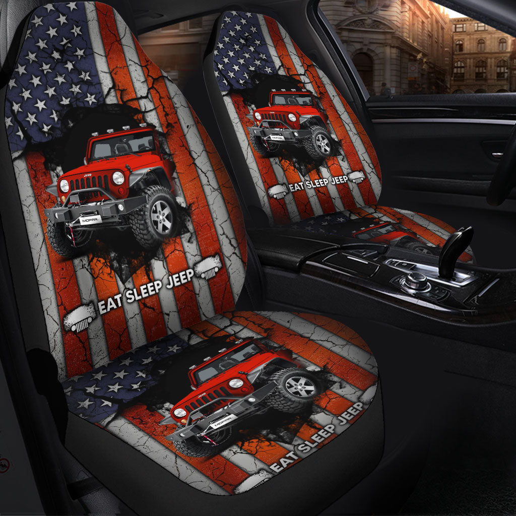 Red Premium Custom Car Seat Covers - Eat Sleep Jeep Decor Protectors