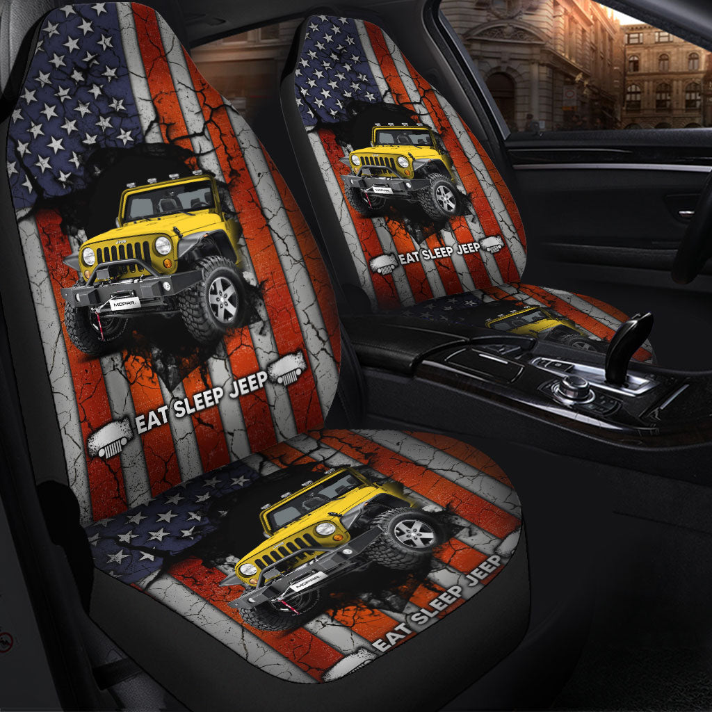 Eat Sleep Jeep Yellow Custom Car Seat Covers for Protection