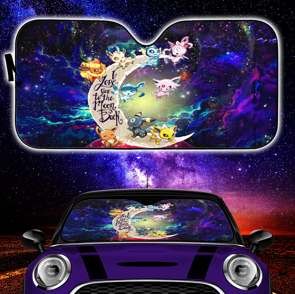 Eevee Evolution Galaxy Sunshades for Car Auto - Love You To The Moon