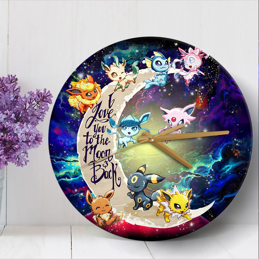 Eevee Evolution Galaxy Wall Clock - Love You To The Moon Design