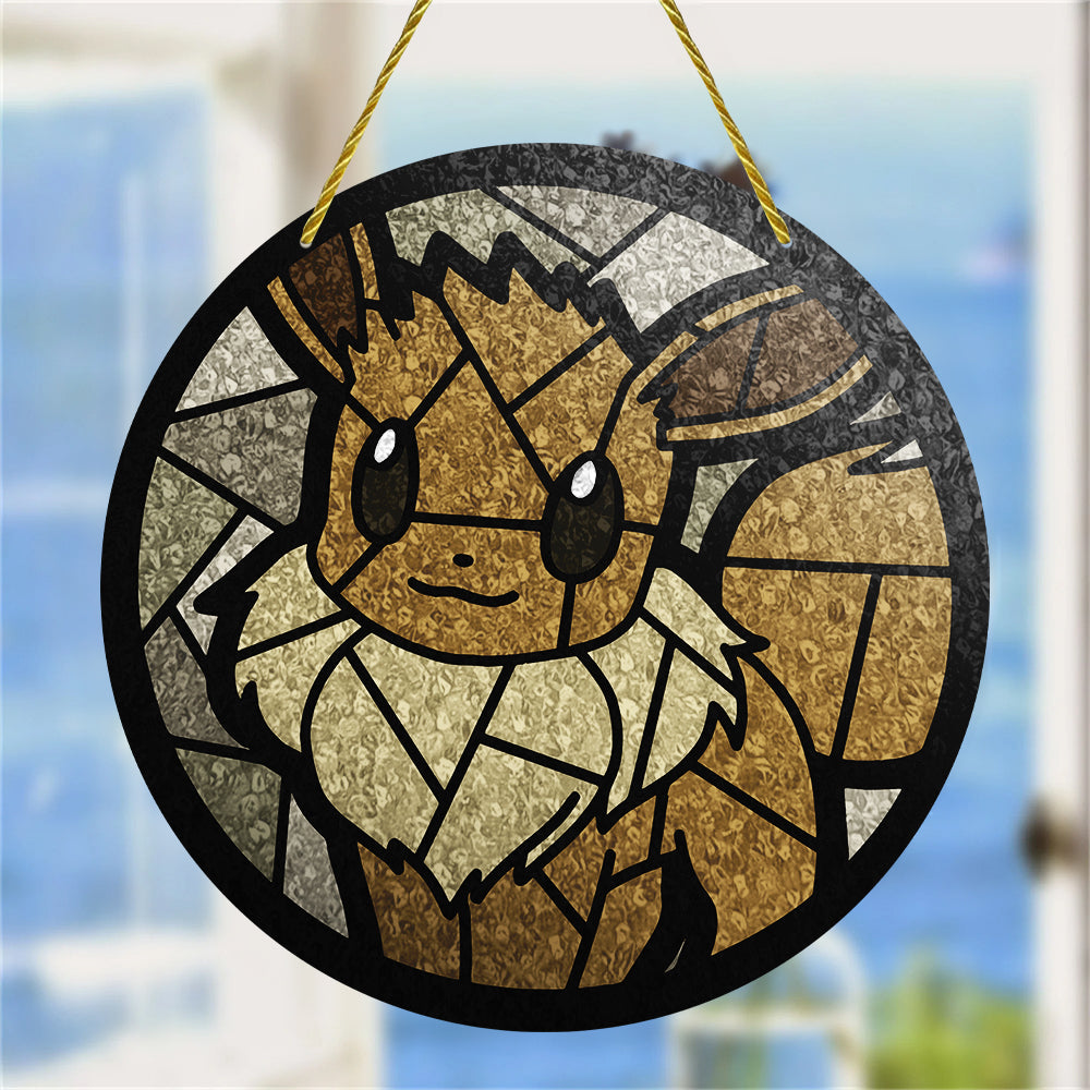 Eevee Pokemon Round Stained Glass Suncatcher for Window